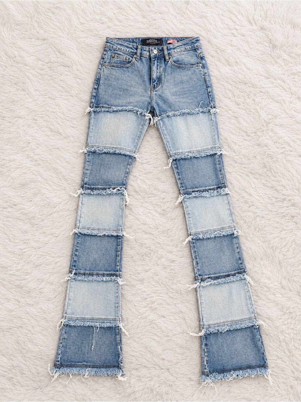 Patchwork Flare Jeans - Light Blue Denim